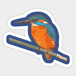 Cartoon Style Fishing Bird Black Outline Art Sticker